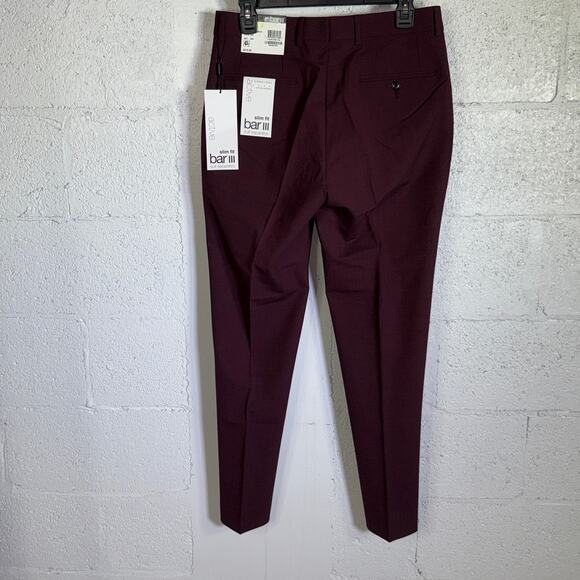 Bar III Men S Slim-Fit Wool Blend Stretch Dress Pants Berry Red 30x30 - Picture 9 of 9